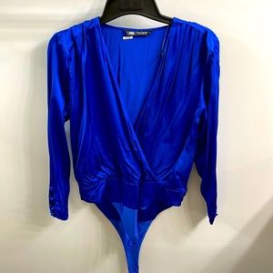 Zara blue satin bodysuit
